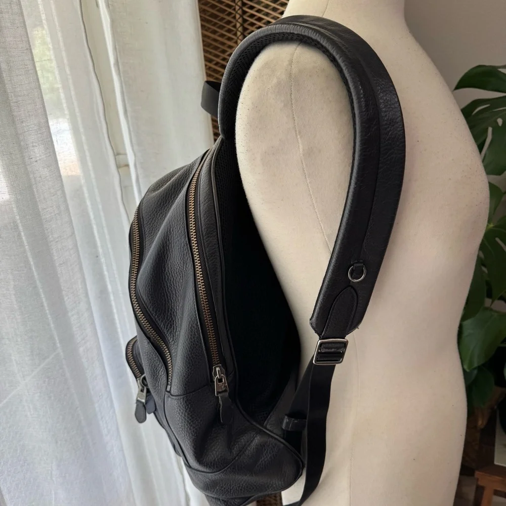 Coach Pebbled Leather Backpack Blue Gray Men’s Unisex Travel Work Bag